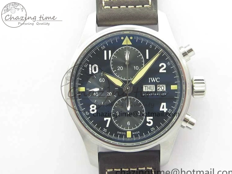 MIROTIME 1221 Pilot Chrono Spitfire IW387903 SS ZF 1:1 Best Edition Black Dial on Brown Leather Strap A OdorResistant 7127